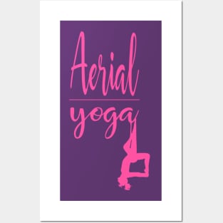 Aerial Yoga Woman Figure Pink Design Posters and Art